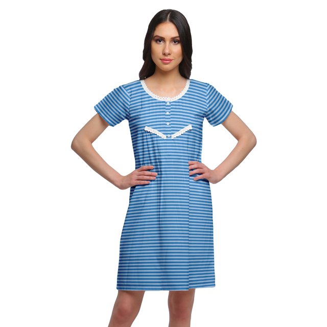 Moomaya Chemise de Nuit d'Allaitement à Col Rond pour Femmes, Manches Courtes Imprimées