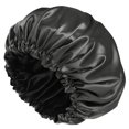 thumbnail image 1 of Bonnets de Douche, Bonnet de Douche Doublé en Soie pour Femmes, Réutilisable, Taille Ajustable, Lavable et Imperméable, Grand Bonnet de Douche en Satin - Noir, 1 of 5