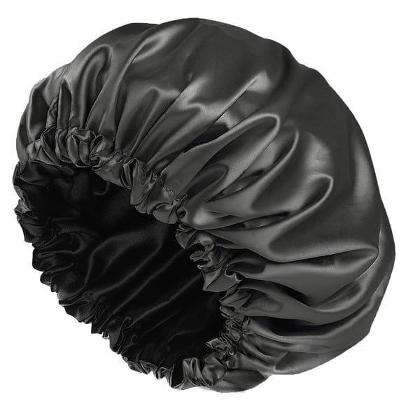 Shower Caps, Silk Lined Shower Cap for Women,Reusable,Adjustable Size, Washable & Waterproof,Large Satin Shower Cap-Black