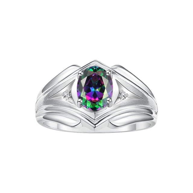 RYLOS Men's Rings 14K White Gold Rings Classic Designer Style 9X7MM Oval Gemstone & Diamond Ring Alexandrite June Birthstone Rings For Men Size 10