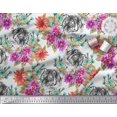thumbnail image 2 of Soimoi Orange Rayon Fabric Tiger Face,Leaves & Floral Decor Fabric Printed BTY 56 Inch Wide, 2 of 3
