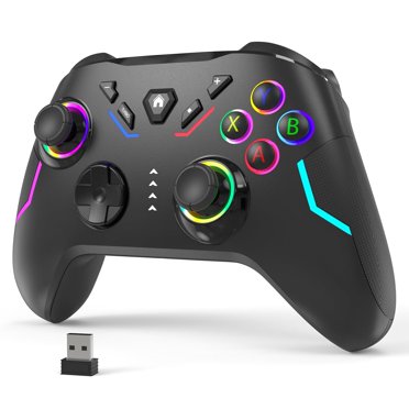 Wireless Gaming Controller - 2.4G Connectivity For Windows (7/8/10/11) & Compatible With Nintendo Switch, Steam Deck - 9 Color LED Light, Turbo Function, Adjustable Vibration, Headphone Jack