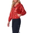 thumbnail image 4 of INSPIRE CHIC Women's Jacket Shiny Long Sleeve Lightweight Zipper Hooded Metallic Jacket S Red, 4 of 6