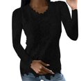 thumbnail image 1 of Hauts Habillés pour Femmes Blouse Ajustée en Dentelle Col Rond Couleur Unie Hauts à Manches Longues Décontractés Tunique Élégante Hauts d'Automne pour Femmes Blanc S, 1 of 5