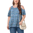 thumbnail image 2 of CHUANK Women‘s Plus Size Cold Shoulder Tunic Top Summer Short Sleeve Blouse, 2 of 7