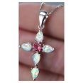 thumbnail image 2 of Collier Pendentif Croix Unisexe Femme Été Chaîne de Clavicule Opale Bijoux en Strass, 2 of 9