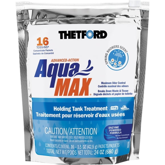 Thetford Waste Holding Tank Treatment 96631 AquaMax; Biological Treatment Used To Break Down Waste And Tissue; Without Formaldehyde Or Bronopol; With Spring Showers Deodorant; Without Lubricant