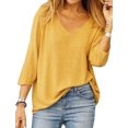 thumbnail image 1 of Nlife Femmes 3/4 Manches V Cou Solide Couleur Top, 1 of 3