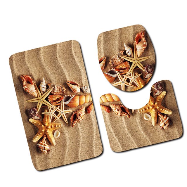 3Pcs/set Bathroom Mat Set Anti-Slip Kitchen Bath Mat Carpet Bathroom Toliet Rug Washable Beach Style Baohd