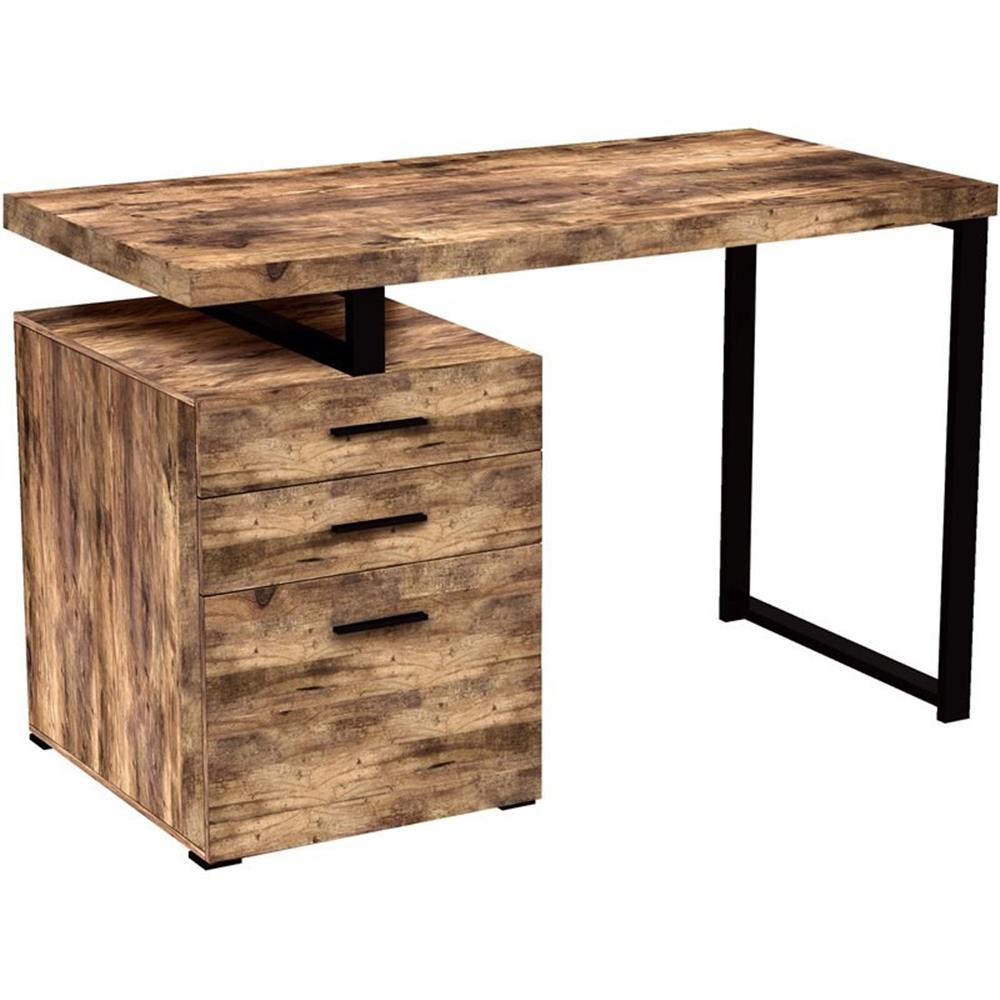 Pemberly Row 47.25"L 3-Drawers Black Metal Computer Desk in Brown Reclaimed Wood