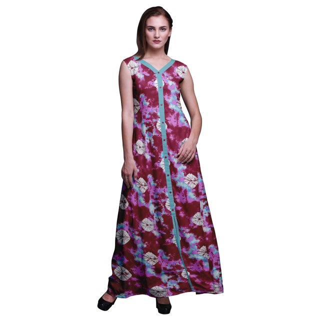 Bimba Robe Longue Décontractée d'Été Sans Manches à Fente avant Imprimée Teinture sur Nœuds pour Femmes - Petit