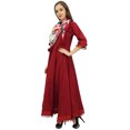 thumbnail image 3 of Bimba Robe Anarkali Classique Évasée en Coton Bordeaux avec Pompons et Foulard - 16, 3 of 6