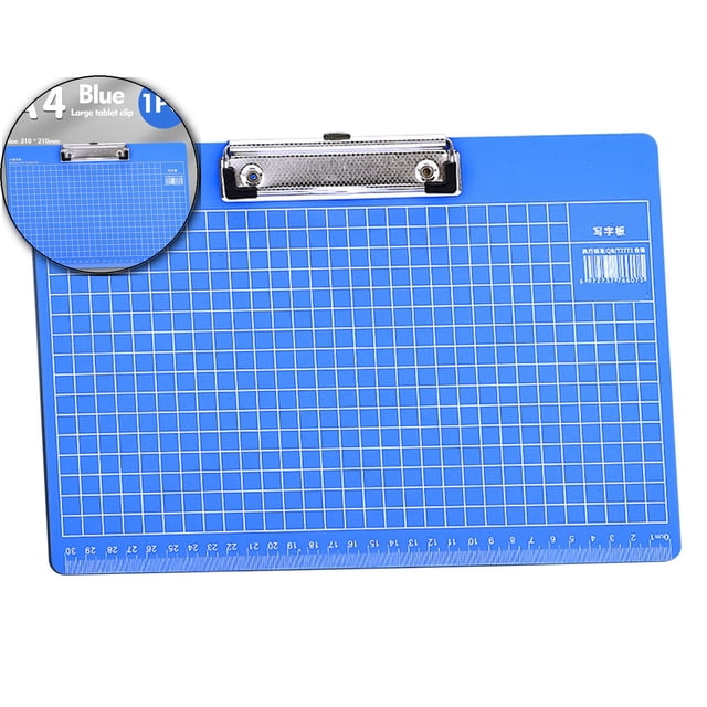 Dvruxg Clipboard, a blue plastic clipboard with a creative design featuring a grid pattern, ruler markings, and a durable metal clip. Suitable for A4 and letter-sized paper, it securely holds up to 80 sheets. Ideal as a writing board, menu folder, or paper pad for office, school, or home use.