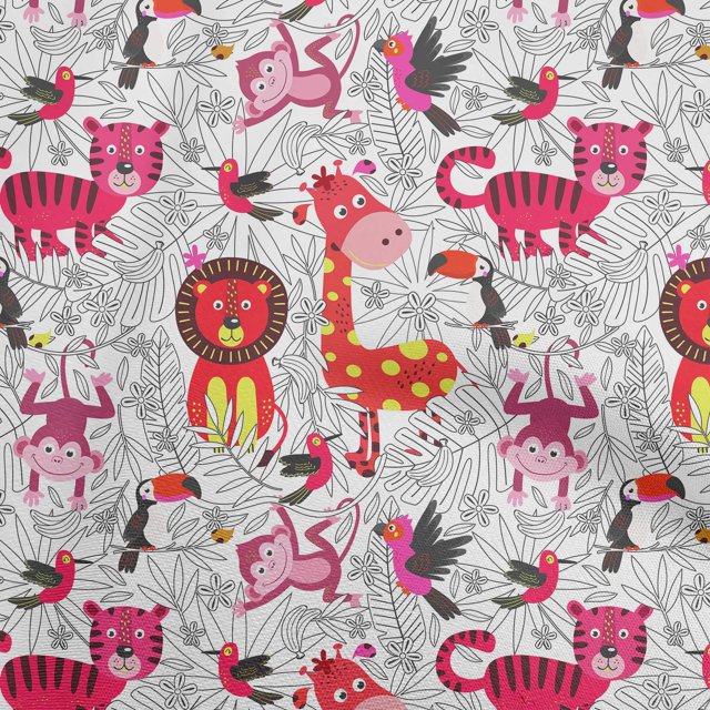 oneOone Cotton Cambric Light Red Fabric Cute Animal Fabric For Sewing Printed Craft Fabric By The Yard 56 Inch Wide
