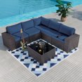 thumbnail image 1 of Kullavik Patio 6-Piece Steel Outdoor Wicker Sectional Sets with Cushions,Navy Blue, 1 of 2