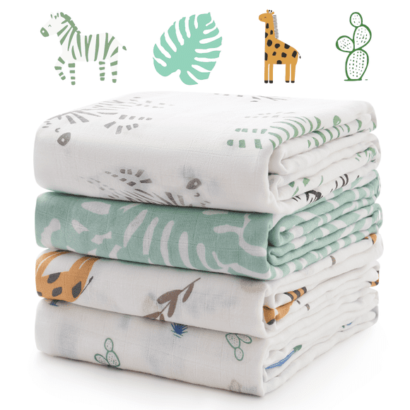 Momcozy Muslin Swaddle Blankets, 4 Pack, Breathable 2-Layer Gauze Large 47'' x 47'' Baby Swaddling Receiving Blanket Wraps for Newborn Boys Girls, Bravery