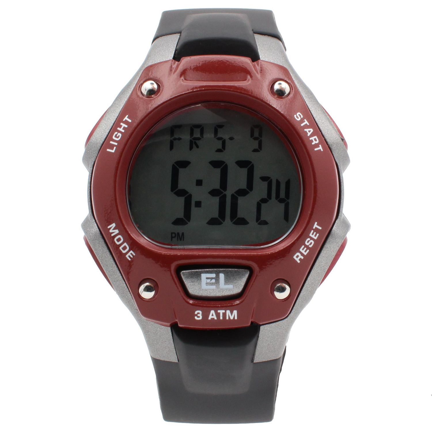 Montre Sport Numérique pour Homme – Boîtier Rouge et Argent avec Bracelet Noir