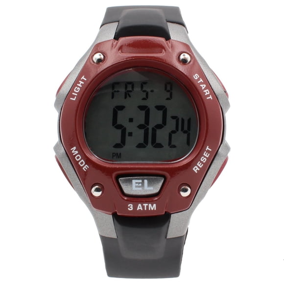 Montre Sport Numérique pour Homme – Boîtier Rouge et Argent avec Bracelet Noir