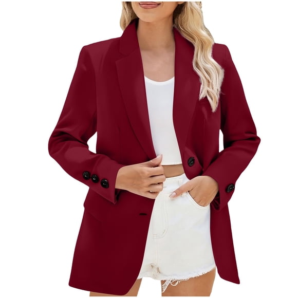 Wdfiry Womens Dressy Blazer for Work Casual Oversized Fall Long Sleeve Jackets Plus Size Lapel Button Business Coats with Pockets