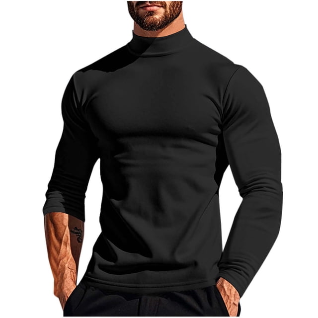 zbxnLI T-Shirts à Col Montant pour Hommes à Manches Longues, Chandails Décontractés à Enfiler, T-Shirts de Base Doux et Extensibles pour Hommes en Noir. Conçus avec une silhouette Ajustée, Col Montant, et Manches Longues, Fabriqués en Tissu Léger, Respirant et Élastique. Idéal pour un Usage Décontracté, Professionnel Ou Quotidien en Toutes Saisons. Souvent Choisi pour Superposer pendant les Mois Plus Froids Ou Assorti à des jeans pour un Style Décontracté.