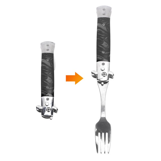 Fourche de Camping Portative Pliable à Ressort Outil Multifonction pour Randonnée Camping Voyage Poignée Ergonomique Conception avec un Bouton à Bascule