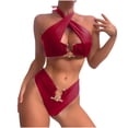 thumbnail image 1 of EGNMCR Bikini Set Women's Split Body Halter High Waist Solid Bikinis Sets, 1 of 4