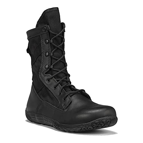 Tactical Research Mini-Mil TR102 8†Minimalist Tactical Boots for Men - Lightweight and Breathable Black Leather with Slip-Resistant Vibram Outsole, Black - 10 R