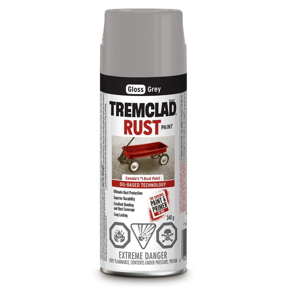 Peinture en spray Tremclad pour protection contre la rouille, à base d'huile, intérieur/extérieur, gris brillant, 340g