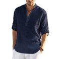 thumbnail image 1 of Wangsaura Men's Casual Shirt Solid Color Long Sleeve Stand Collar Button Tops, 1 of 7