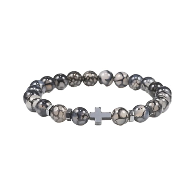 fastboy Bracelet Perles Uniques avec Détail Croix Bracelets Perles Rayures 1Set