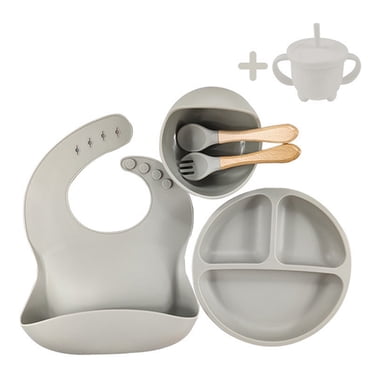 Nituyy Silicone Baby Feeding Set, Toddler Plate Spoon Fork Cup Bib Bowl Eating Utensil Set