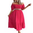 thumbnail image 2 of Women‘s Summer Pink Short Sleeve Off Shoulder A-line Beach Dress, 2 of 9