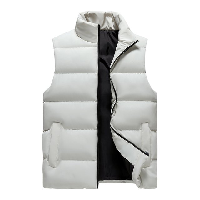 Penkiiy Gilet Sans Manches Rembourré à Col Montant à Fermeture Éclair Complète pour Homme, Extérieur Décontracté, Veste Sans Manches S Blanc