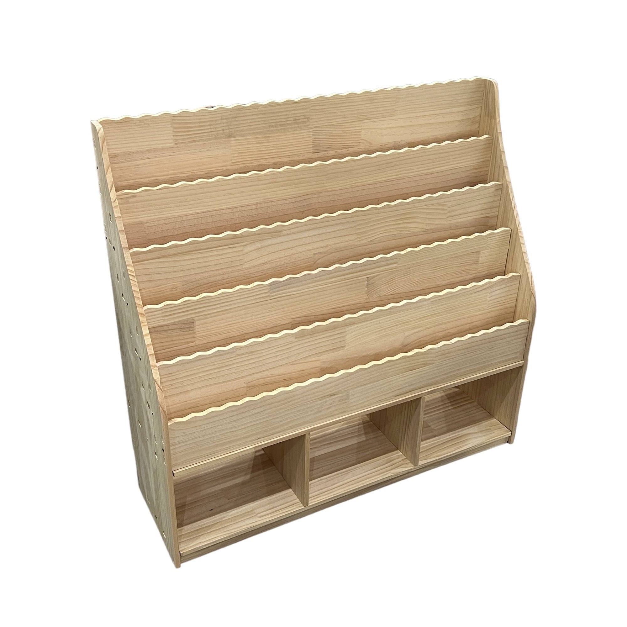 Wooden Bookshelf Organizer, 5-Tier Book Shelf with 3 Storage Shelves for Kids, Childrens Classroom, Nursery