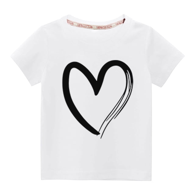 Rbaofujie T-Shirts pour Fille à Imprimé Cœur T-Shirts à Manches Courtes Col Ras du Cou Hauts d'Été