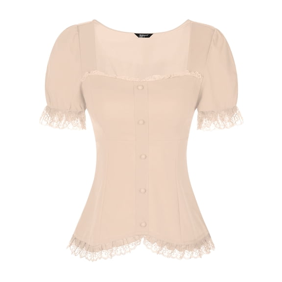 INSPIRE CHIC Chemise Victorienne pour Femme Col Cœur Manches Bouffantes Halloween à Lacets Blouse Gothique m Beige