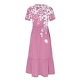 thumbnail image 4 of Pisexur Robes d'Été pour Femmes Col Rond Robe Fluide Plissée Tendance Manches Courtes Mode avec Poche Plage Été Évasée Imprimé Floral 2024 Robes, 4 of 4