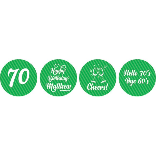 Darling Souvenir Cheers 70th Birthday Custom Name Stickers 190 Pcs Candy Labels Party Favor-Green