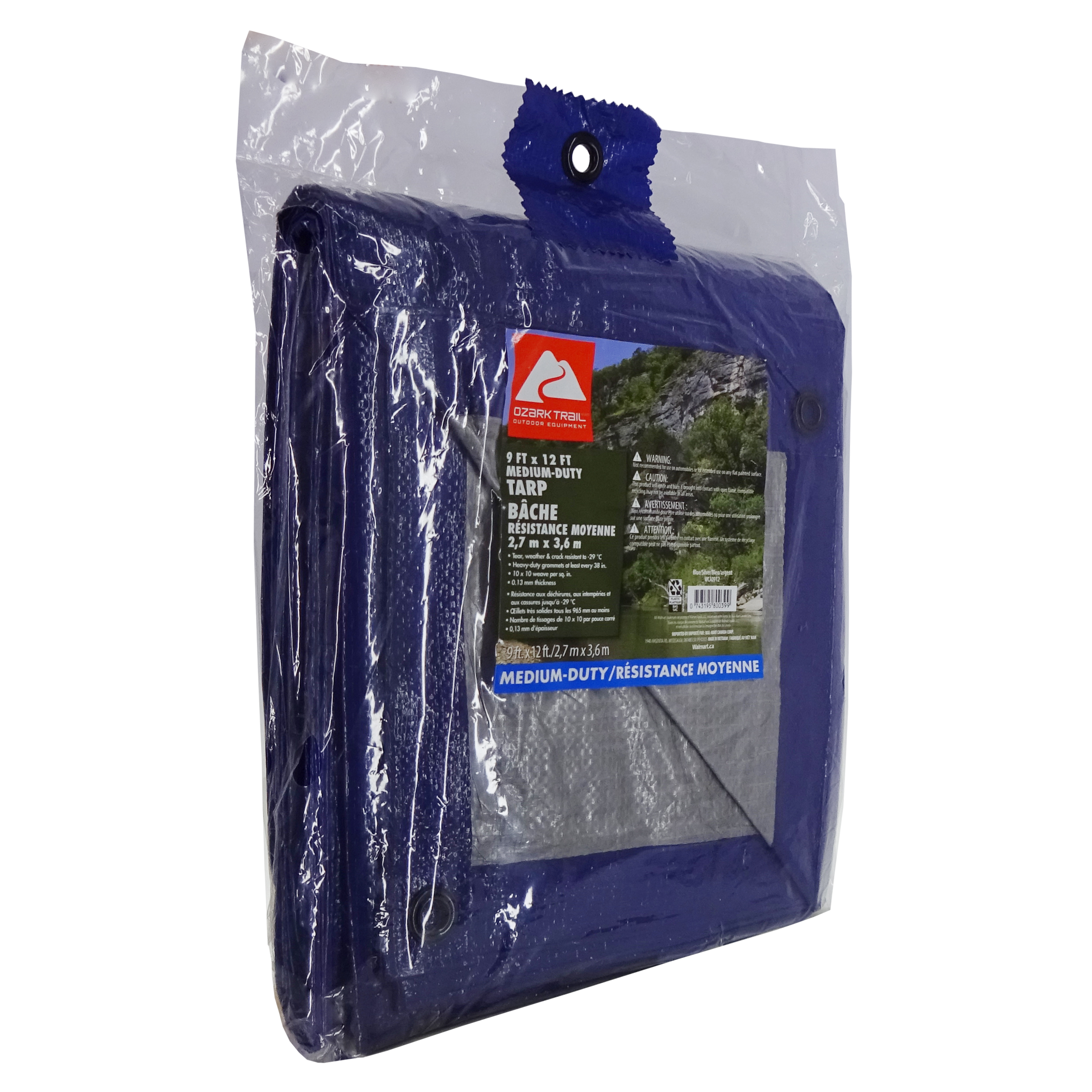 Bâche Ozark Trail pour charges moyennes, 9 pi x 12 pi, bleu/argent, matériau P