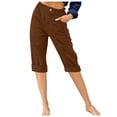 thumbnail image 1 of Timegard Womens Capri Pants Straight Leg Elastic Waisted Button Summer Casual Crop Pants with Pockets, 1 of 4