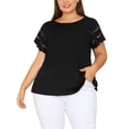 thumbnail image 1 of Agnes Orinda Women's Plus Size Tops Lace Panel Short Sleeves Spring Summer Solid Work Blouses 3X Black, 1 of 6