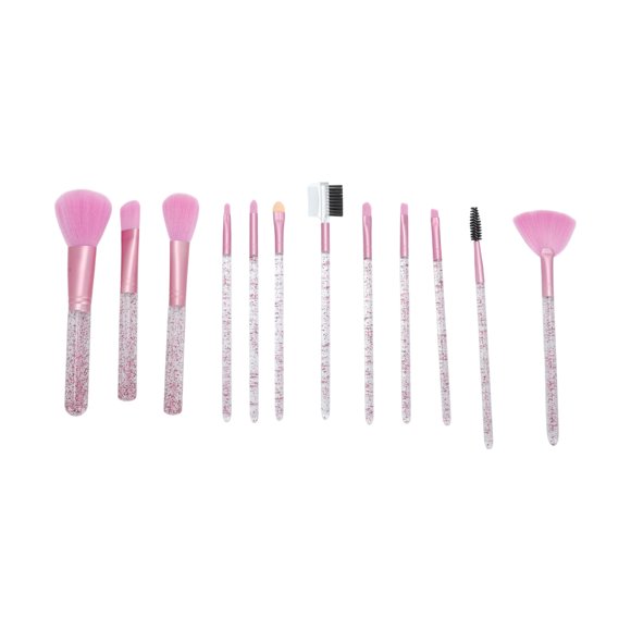 Unique Bargains 12 Pcs Bucket Makeup Brush Set for Bathroom Rose Red Plastic Handle Nylon Hair