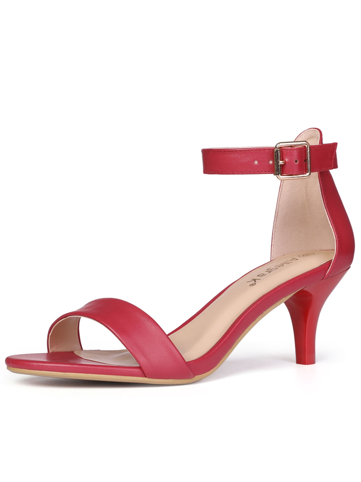 BLISSFUL STEP Women's Shoes Kitten Heel Ankle Strap Open Toe Sandals Red 6
