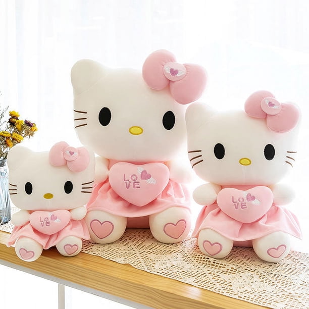 Hello Kitty Coussin Peluche 3D Lit et Canapé, Coussin Câlin Femme, Adolescent et Enfant, Accessoires Chambre, 37×32 cm - Cadeau pour Elle