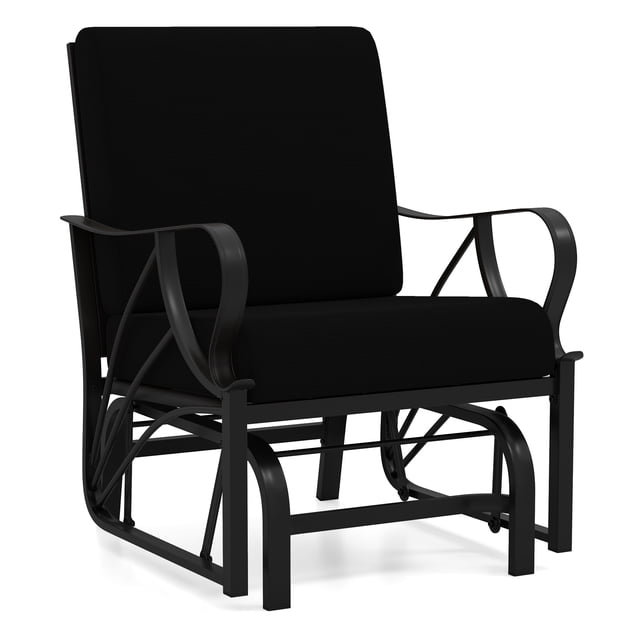 Patiojoy Outdoor Glider Chair Smooth Rocking Single Chair w/ Thick Cushions & Heavy-Duty Metal Frame Black