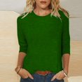 thumbnail image 1 of CHUANK T-Shirt Ajusté à Col Rond Mignon pour Femmes, Décontracté, Mi-Long, Manches 3/4, Blouse Extensible, Basique, Uni, Hauts, 1 of 5