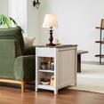 thumbnail image 3 of CHIC HOUSE Tables d'Extrémité pour Salon avec Station de Recharge, Table de Chevet Style Ferme pour Chambre avec Tiroir de Rangement, Tables d'Appoint Étroites Tables d'Accent, Petites Tables pour Petits Espaces, Brun et Chêne, 3 of 11