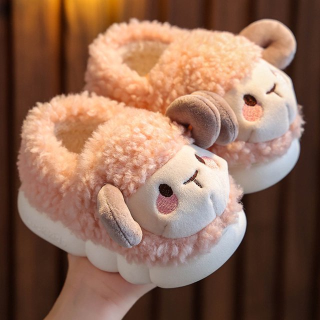 RXIRUCGD Winter Children Add Plush Non-slip Keep Warm Home Cotton Slippers( Rose, Taille:30