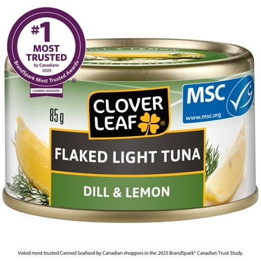 Thon pâle émietté CLOVER LEAF® - aneth & citron. Poisson sauvage, Sans Gluten, 17g Protéines par 1 boîte, Ready to Eat
