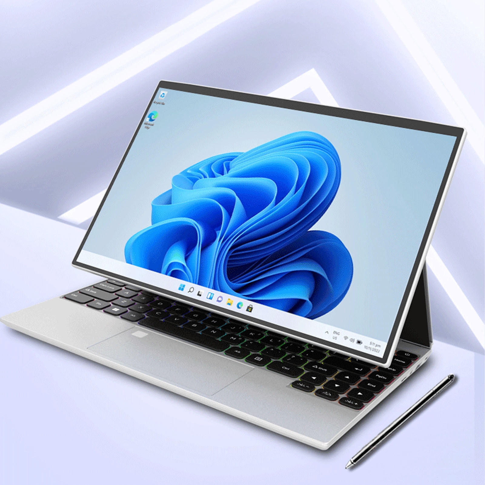 2 in 1 Convertible Laptop, 14 Inch HD Touchscreen, N5105 Quad Core Processor Up to 2.9GHz, 16GB DDR4, 2.4G/5G WiFi, BT 4.2, Fingerprint Reader, RGB Backlit